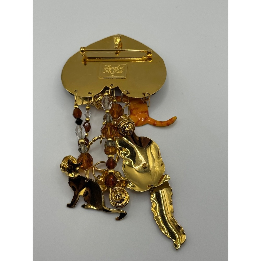 Lunch At The Ritz Cat Rhinestone Enamel Dangle Brooch - Picture 11 of 13